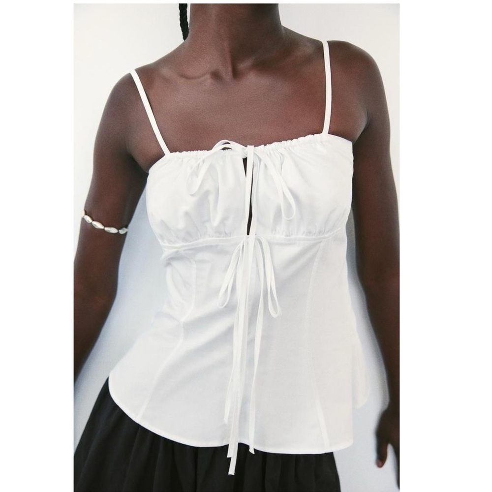 ZARA GABARDINE BOW TOP - Picture 3 of 4